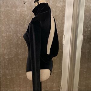 Alix Elegant Black Velvet open back Women bodysuit, S